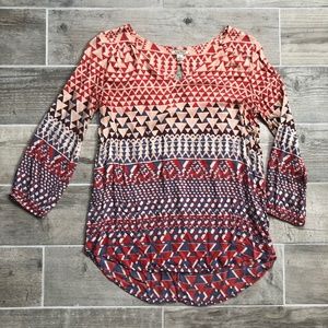 Lucky Brand Geometric Blouse Silk Long Sleeve